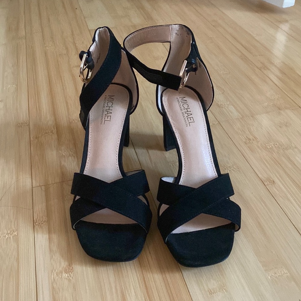 Black Strap Velvet Heels - Size 7